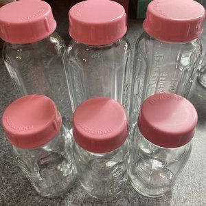Evenflo Glass Bottle Set of 6 (3) 8 oz (3) 4oz Lids are Maymom No Nipples